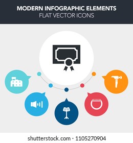 Modern, simple, colorful vector infographic background with bank, concert, time, house, city, sign, volume, touch, gadget, smart, construction, sound, orchestra, print, frame, musician, building icons