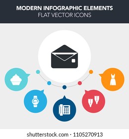 Modern, simple, colorful vector infographic background with mobile, underwater, dessert, elegance, telephone, time, clothing, communication, sea, beauty, summer, envelope, water, mail, vacation icons