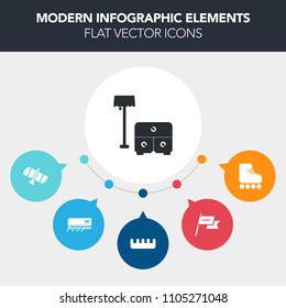 Modern, simple, colorful vector infographic background with state, waving, roller, home, room, hair, fun, emblem, air, space, spaceship, electric, sport, retro, boot, bed, beauty, patriotism icons