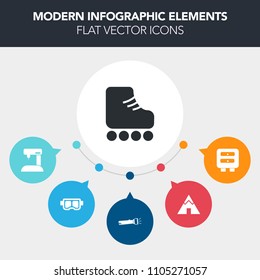 Modern, simple, colorful vector infographic background with tourism, sew, sign, landscape, drawer, camp, business, tool, nature, underwater, fashion, roller, snorkel, machine, cabinet, office icons