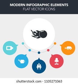 Modern, simple, colorful vector infographic background with power, business, shuttle, kid, electricity, tool, pram, furniture, technology, object, plant, star, garden, astronomy, spaceship, full icons