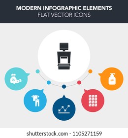 Modern, simple, colorful vector infographic background with collection, fashion, diagram, bar, shirt, scan, clean, soap, striped, health, cloth, food, snack, graph, hygiene, bathroom, lolly icons