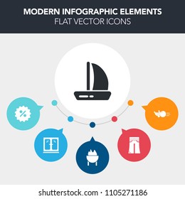 Modern, simple, colorful vector infographic background with game, sea, leisure, female, hobby, vacation, discount, elegant, food, woman, sail, wind, glamour, style, coupon, sign, competition icons