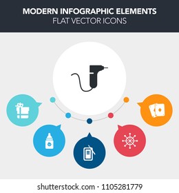 Modern, simple, colorful vector infographic background with play, care, drill, box, rudder, black, ship, clinic, gambling, inkstone, plastic, bow, gift, casino, milk, white, medical, bottle, sea icons