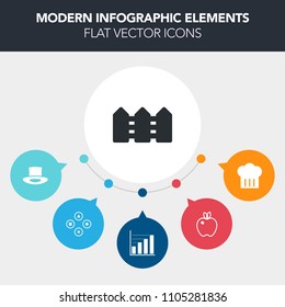 Modern, simple, colorful vector infographic background with cooking, garden, kitchen, hat, fruit, nature, picket, organic, gaming, healthy, chef, diagram, apple, chief, video, graphic, fence icons