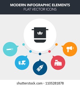 Modern, simple, colorful vector infographic background with building, hygiene, bathroom, speaker, health, bank, care, business, clean, brush, loud, industrial, bulb, toothbrush, lamp, light icons