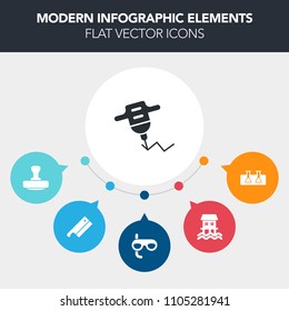 Modern, simple, colorful vector infographic background with research, biology, ship, experiment, tool, mask, power, axe, travel, object, construction, meat, sea, instrument, chemistry, stamp icons