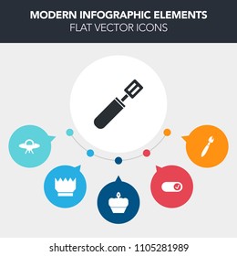 Modern, simple, colorful vector infographic background with blue, clear, chocolate, kingdom, crown, bright, paint, food, muffin, pot, top, science, ufo, white, space, , doughnut, tool, cooking icons