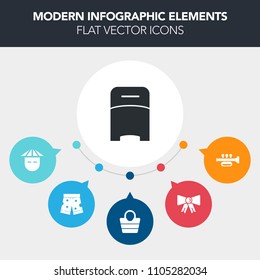 Modern, simple, colorful vector infographic background with elegance, smile, shorts, hotel, travel, person, bow, people, happy, furniture, sound, clothing, accessory, house, template, women, bed icons