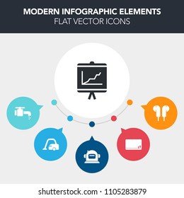 Modern, simple, colorful vector infographic background with graph, chrome, space, hygiene, school, blackboard, chart, business, home, cleaner, empty, document, chalk, blank, helmet, vacuum, sink icons