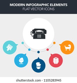 Modern, simple, colorful vector infographic background with graphic, art, child, cream, clothing, retro, paintbrush, baby, brush, telephone, service, cone, carriage, phone, family, food, sign icons