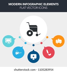 Modern, simple, colorful vector infographic background with accessibility, sign, star, cooking, boiler, rock, wheelchair, frame, handicap, achievement, ladle, food, chair, disabled, spoon, soup icons