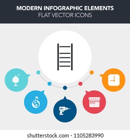 Modern, simple, colorful vector infographic background with sign, cream, date, white, work, planet, strawberry, clock, universe, business, step, summer, timetable, calendar, hand, drill, time icons