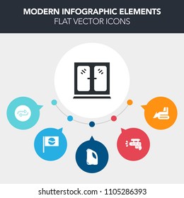 Modern, simple, colorful vector infographic background with fun, game, people, replacement, machine, travel, furniture, substitute, interior, change, modern, bulldozer, play, room, water, toy icons