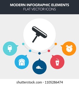 Modern, simple, colorful vector infographic background with object, sweet, wood, coffee, away, watch, cap, ice, drink, rural, cone, brush, natural, dessert, hot, fashion, work, time, cream, food icons
