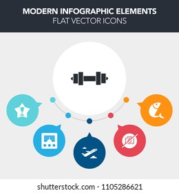 Modern, simple, colorful vector infographic background with award, no, sport, equipment, fishing, plane, travel, achievement, white, photo, sign, communication, dumbbell, first, trip, health icons