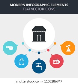 Modern, simple, colorful vector infographic background with sale, tape, plumbing, sign, tap, , metal, office, media, kitchen, peak, retail, shop, camera, top, movie, panorama, sink, adhesive icons