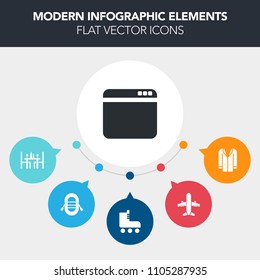 Modern, simple, colorful vector infographic background with sailboat, wear, skate, skating, plane, sign, clothes, retro, network, browser, boot, food, window, young, interface, restaurant, spoon icons