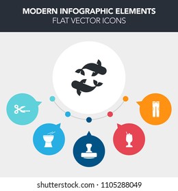 Modern, simple, colorful vector infographic background with party, fish, healthy, black, fishing, food, pants, fresh, glass, paper, sound, sea, stamp, ice, nature, bar, drum, instrument, ocean icons