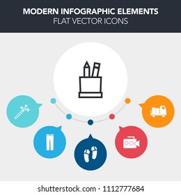 Modern, simple, colorful vector infographic background with men, video, color, shipping, fashion, white, tool, wand, office, magician, equipment, film, trousers, pants, pair, truck, school, case icons