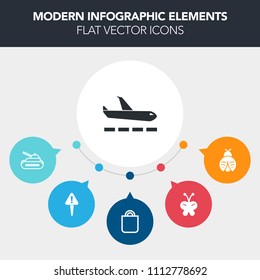 Modern, simple, colorful vector infographic background with people, web, flight, gun, danger, dragon, butterfly, attention, luggage, beauty, bag, blue, sign, dragonfly, celebration, battle, wing icons