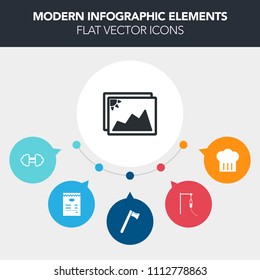 Modern, simple, colorful vector infographic background with old, kitchen, construction, picture, spanner, medical, button, strength, interface, cook, fitness, hammer, sign, white, screwdriver icons