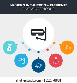 Modern, simple, colorful vector infographic background with marine, care, farm, underwater, video, collection, snorkel, snorkeling, sprayer, wheel, drill, toxic, hammer, mask, pesticide, boat icons