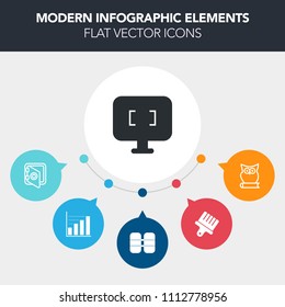 Modern, simple, colorful vector infographic background with pressure, data, screen, protection, equipment, paint, underwater, stroke, modern, business, bank, bird, computer, tank, sign, internet icons
