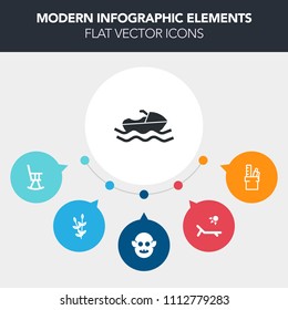 Modern, simple, colorful vector infographic background with holiday, modern, stationery, boat, equipment, summer, business, shipping, farm, desk, harvest, monster, ufo, vacation, interior, ship icons