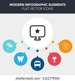 Modern, simple, colorful vector infographic background with road, passenger, rain, lime, healthy, party, drink, travel, dentist, tooth, dentistry, lemon, alcohol, ice, hygiene, shape, umbrella icons