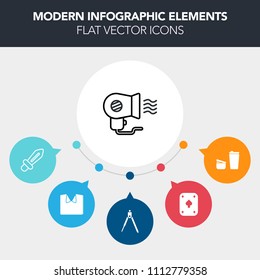 Modern, simple, colorful vector infographic background with morning, gambling, fan, mug, blade, casino, blowing, equipment, knight, engineering, steel, textile, white, hot, cup, weapon, play icons