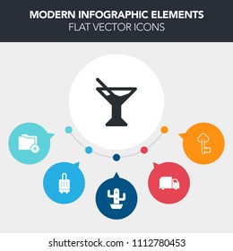 Modern, simple, colorful vector infographic background with alcohol, door, business, suitcase, service, transport, drink, desert, luggage, house, antique, security, file, ice, green, lock, truck icons