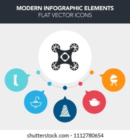 Modern, simple, colorful vector infographic background with bbq, tap, transportation, pot, background, drink, food, teapot, camera, cup, sign, control, grill, barbecue, meat, clean, sport, fire icons