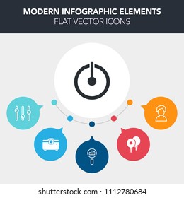 Modern, simple, colorful vector infographic background with start, look, power, web, person, control, social, internet, male, bright, graphic, electric, film, woman, button, concept, air, push icons