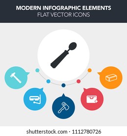 Modern, simple, colorful vector infographic background with commerce, snorkeling, repair, construction, screwdriver, eat, hammer, snorkel, add, market, food, sale, material, restaurant, mask icons