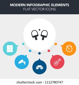 Modern, simple, colorful vector infographic background with security, watch, instrument, tool, business, wardrobe, surveillance, closet, protection, game, activity, play, camera, countdown, rock icons