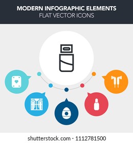 Modern, simple, colorful vector infographic background with cone, earphone, cable, white, home, sound, window, room, bowling, usb, colorful, audio, holiday, device, spring, technology, stereo icons
