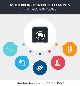 Modern, simple, colorful vector infographic background with home, laundry, service, clean, kid, modern, housework, appliance, table, weight, sky, kite, transportation, interior, happy, fun, joy icons