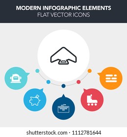 Modern, simple, colorful vector infographic background with laptop, money, table, layout, retro, economy, coin, fun, parachute, fly, computer, science, suit, leisure, web, sport, finance, work icons