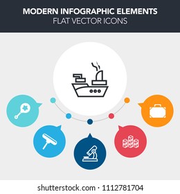 Modern, simple, colorful vector infographic background with infant, science, white, marine, modern, rattle, baby, goods, paint, brush, boat, bag, war, biology, roller, ocean, laboratory, leather icons