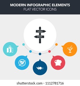 Modern, simple, colorful vector infographic background with fun, restaurant, tooth, location, alcohol, glass, ball, uniform, bowling, chef, hat, direction, city, ice, business, party, pin, road icons