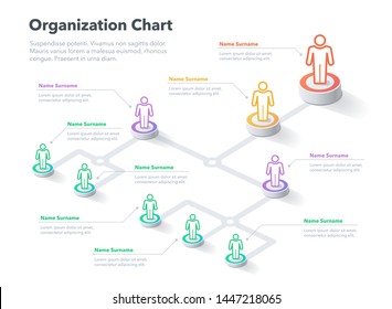 Modern simple company organization hierarchy chart template with place for your content. Easy to use for your website or presentation.