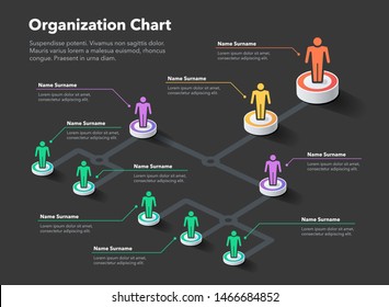 Modern Simple Company Organization Hierarchy Chart Template With Place For Your Content - Dark Version. Easy To Use For Your Website Or Presentation.