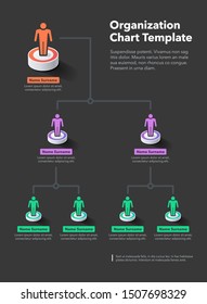 Modern simple company organization hierarchy chart template with place for your content - dark version. Easy to use for your website or presentation.	