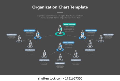 Modern simple company organization hierarchy schema template with place for your content - dark version. Easy to use for your website or presentation.