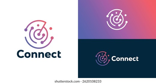 Modern simple connect logo template. Abstract letter C with dot connection logo design vector illustration.