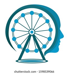 Modern and simple creative man face shape with Ferris wheel logo design template