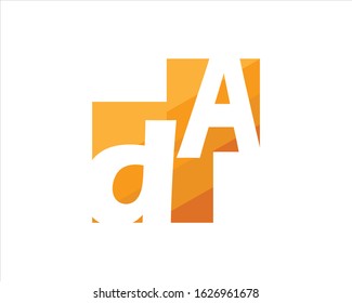 modern and simple DA letters logo with orange colored box design with a letter in the middle