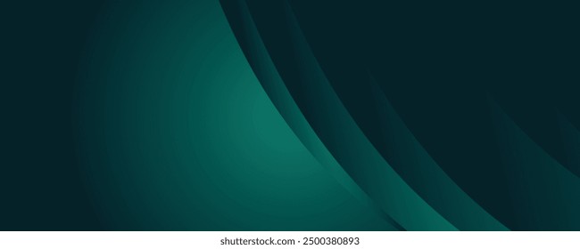 Modern simple dark green and black abstract background for wide banner. Luxury dark green background with overlap 3D layer