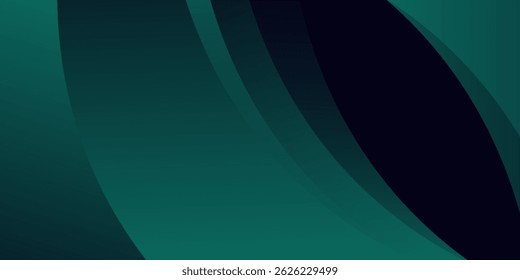 Modern simple dark green and black abstract background for wide banner. Luxury dark green background with overlap 3D layer